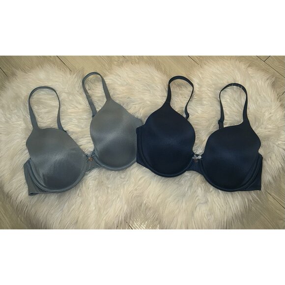 2 Victorias Secret Body By Victoria Lined Perfect Coverage Bras Womens 34D Blue - Picture 1 of 6